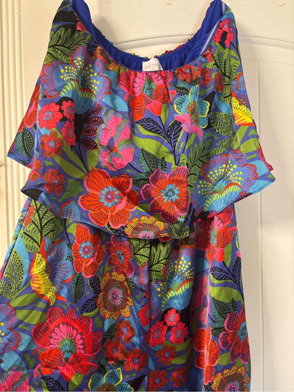 Sugarlips Strapless Floral Ruffle Jumpsuit in Blue Multi - Picture 6 of 7
